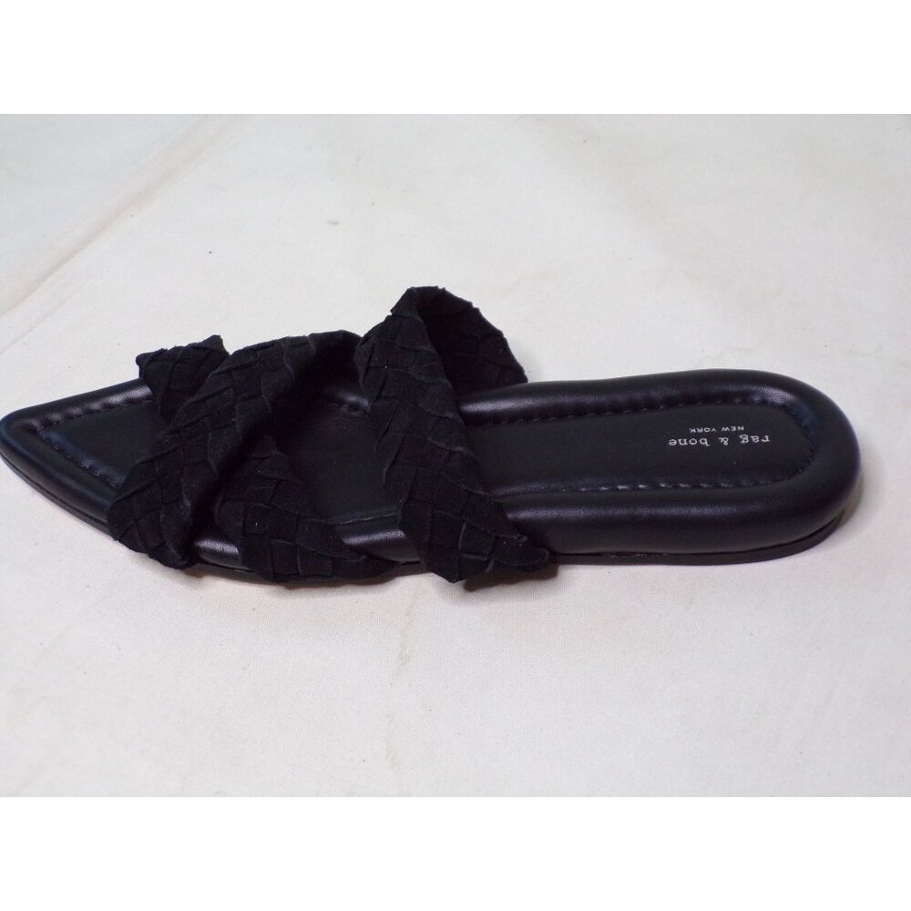 ๐ RAG & BONE Lewis Pointed Toe Woven Leather Slide Sandal Shoes 10.5 Black - Picture 8 of 10